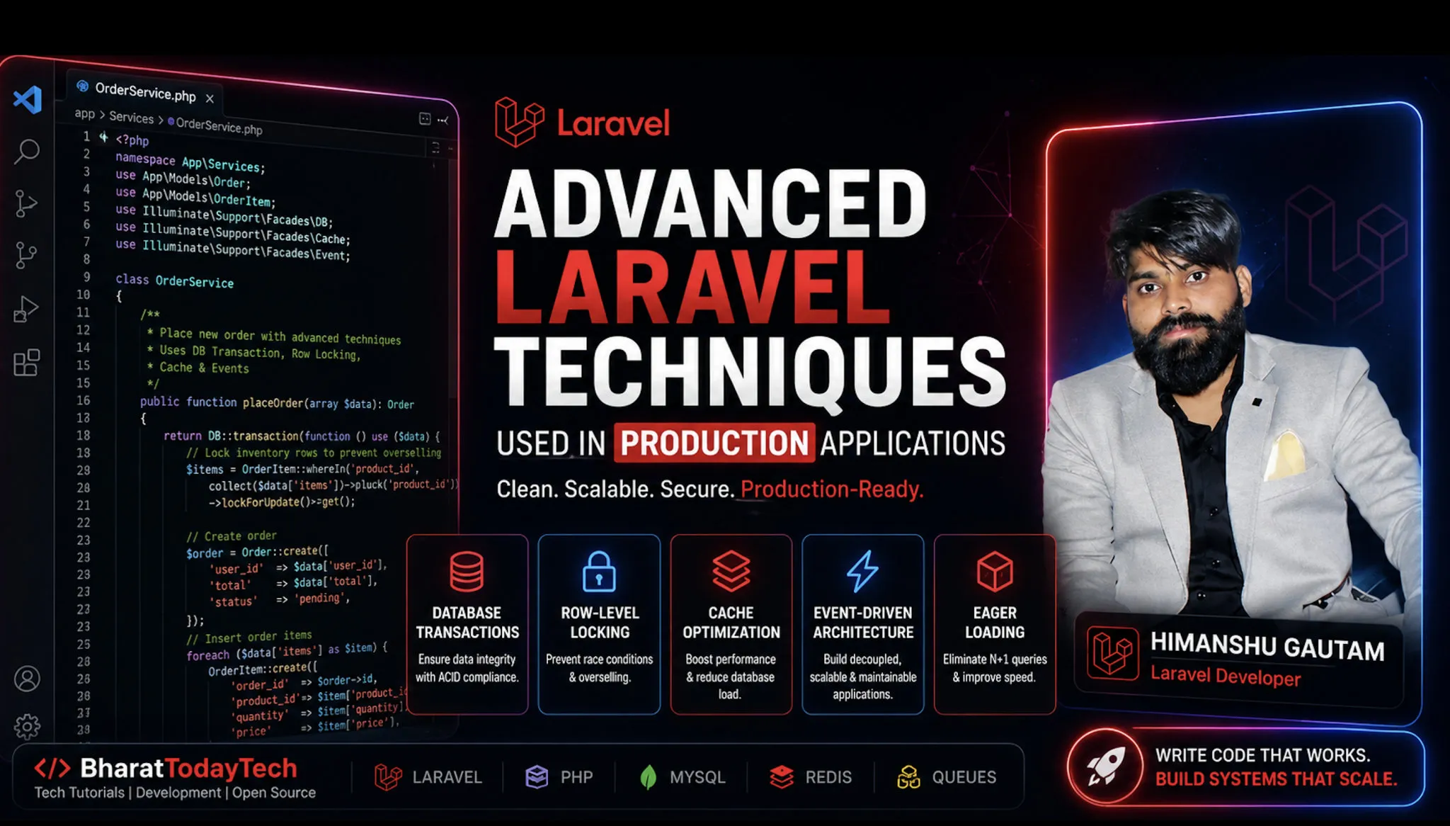 Advanced Laravel Techniques for Production Applications - Explore advanced Laravel techniques used in real production applications, including transactions, ca...